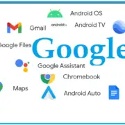 A collage of various Google product logos including Android, Chrome, Pixel, and Google Cloud.